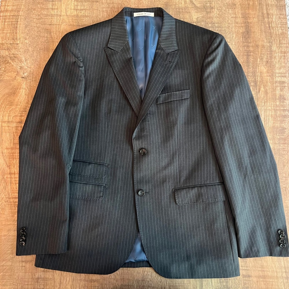 Strong Suit Cutlass Mens 42R Wool Blazer Charcoal Grey Pinstripe Sport Coat